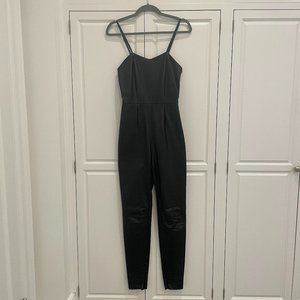 Saint Laurent Black Leather Cami Jumpsuit Women